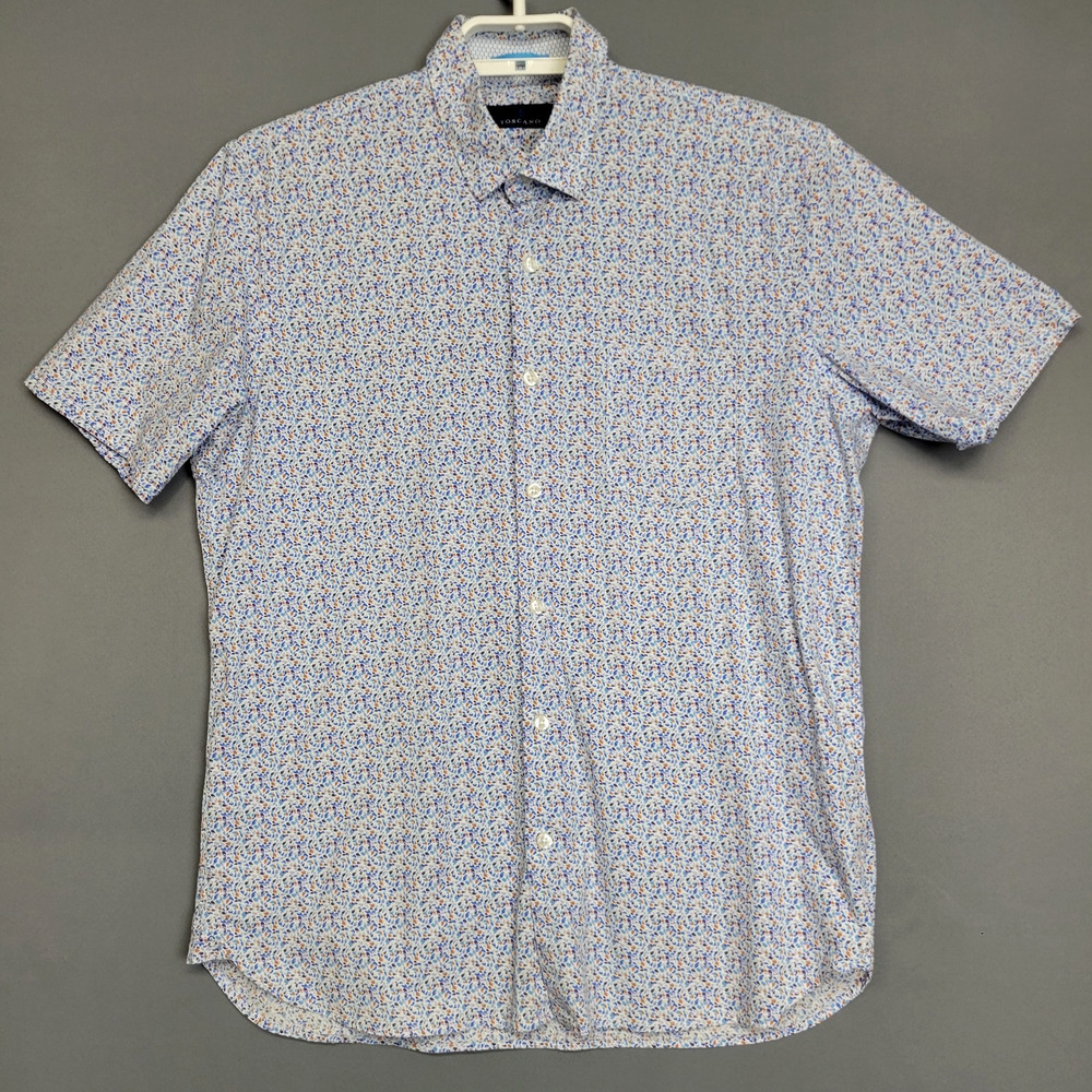 Toscano‎ Button Front Shirt Mens Large Speckle Point Collar Short Sleeves